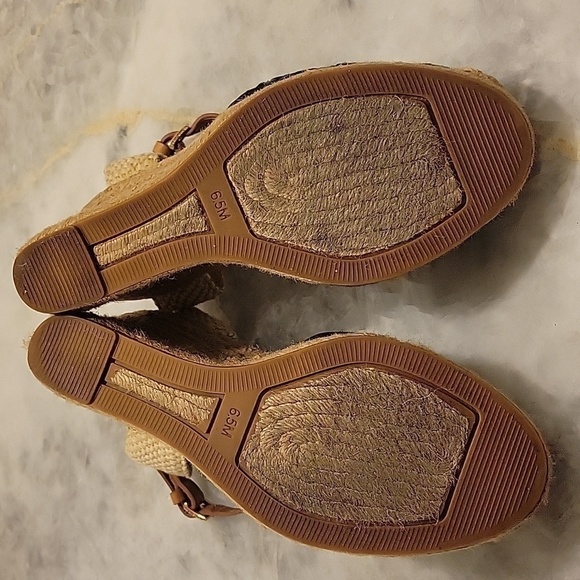 Tory Burch Leather Lucia Canvas Espadrille Wedge Crochet Woven Lace Sandal 6.5 - Picture 7 of 10